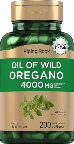 Piping Rock Oreganoöl Softgel-Kapseln | 200 Kapseln | Wild geerntet | Nicht-GVO, glutenfrei