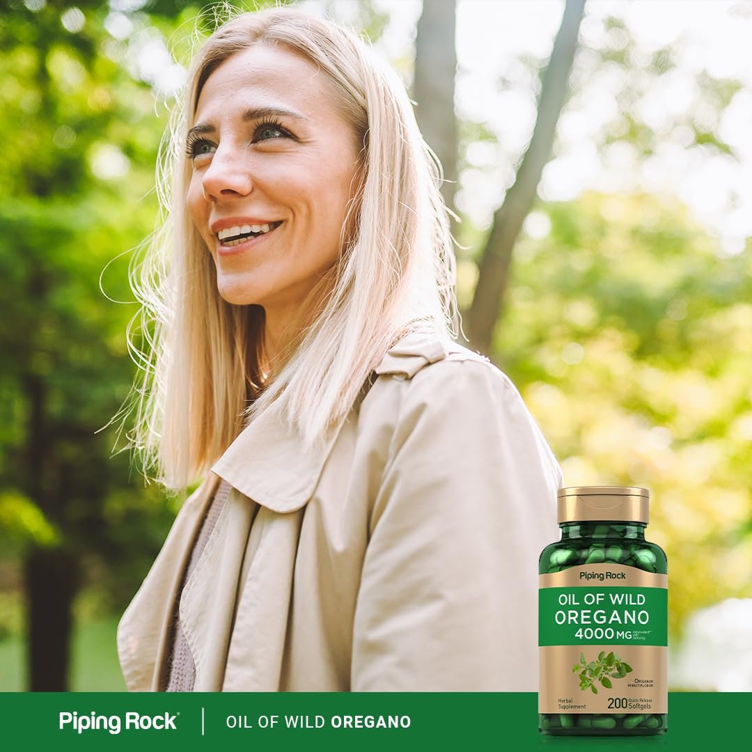 Piping Rock Oreganoöl Softgel-Kapseln | 200 Kapseln | Wild geerntet | Nicht-GVO, glutenfrei