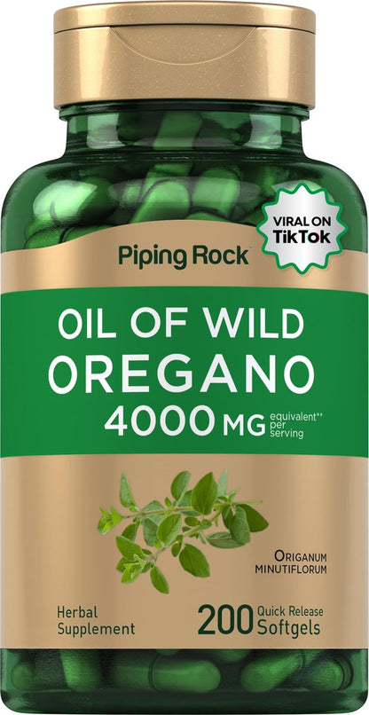 Piping Rock Oreganoöl Softgel-Kapseln | 200 Kapseln | Wild geerntet | Nicht-GVO, glutenfrei