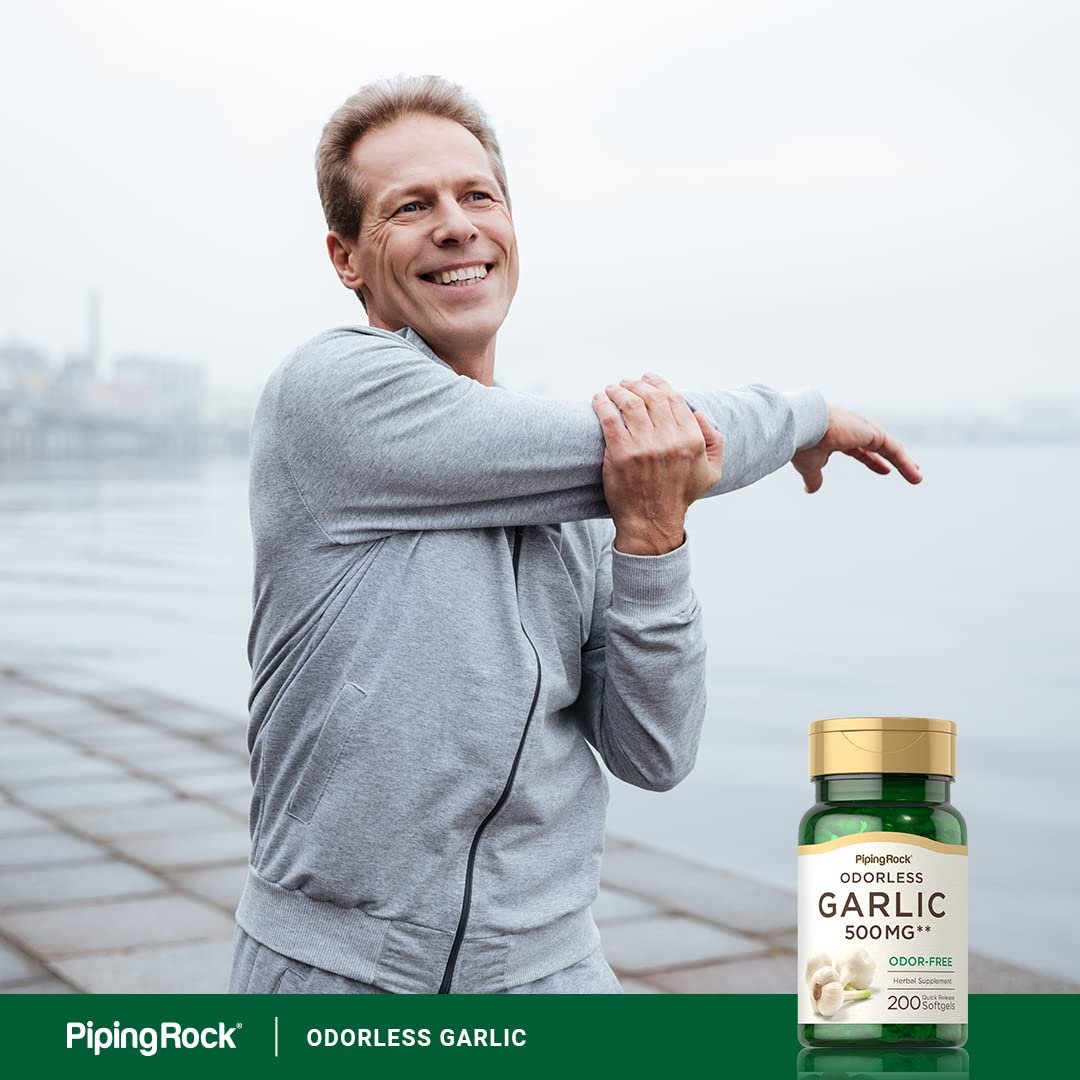 Piping Rock Geruchsloses Knoblauchpräparat | 200 Softgels | Konzentrierter Kräuterextrakt | Geruchsfrei, Nicht-GVO, Glutenfrei