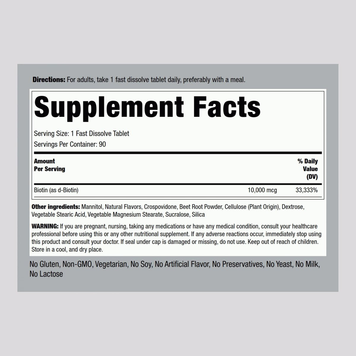 Piping Rock Biotin 10000mcg Schnell lösliche Tabletten | 90 Stück | Beerengeschmack Sublinguale Pillen | Maximale Stärke und hohe Absorption | Vegetarisch, Nicht-GVO, Glutenfrei