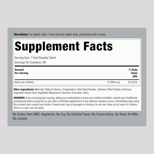 Piping Rock Biotin 10000mcg Schnell lösliche Tabletten | 90 Stück | Beerengeschmack Sublinguale Pillen | Maximale Stärke und hohe Absorption | Vegetarisch, Nicht-GVO, Glutenfrei