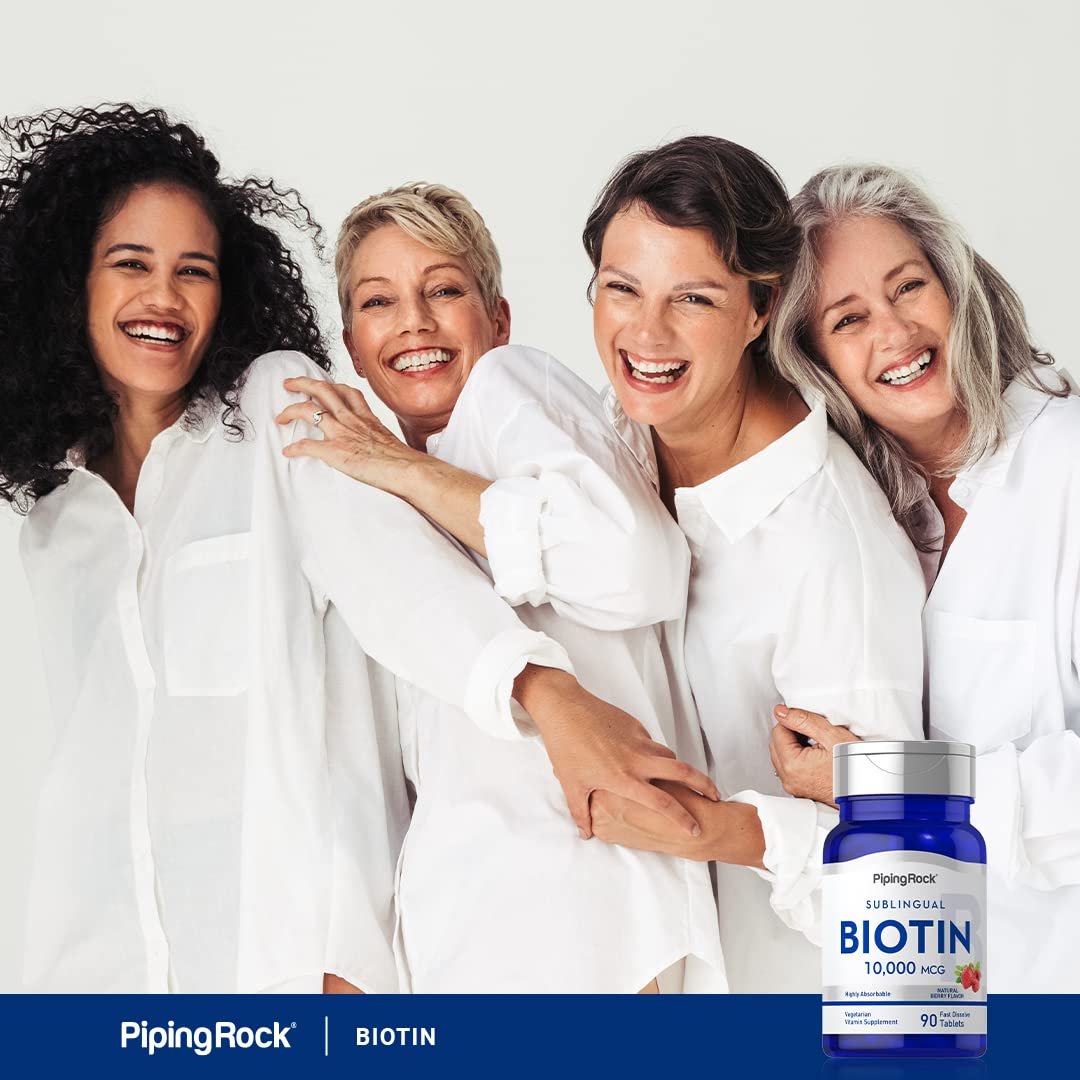 Piping Rock Biotin 10000mcg Schnell lösliche Tabletten | 90 Stück | Beerengeschmack Sublinguale Pillen | Maximale Stärke und hohe Absorption | Vegetarisch, Nicht-GVO, Glutenfrei