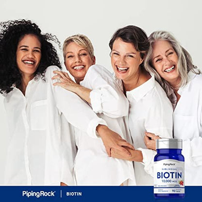 Piping Rock Biotin 10000mcg Schnell lösliche Tabletten | 90 Stück | Beerengeschmack Sublinguale Pillen | Maximale Stärke und hohe Absorption | Vegetarisch, Nicht-GVO, Glutenfrei