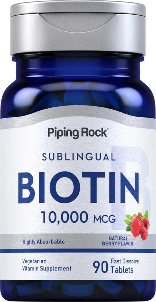 Piping Rock Biotin 10000mcg Schnell lösliche Tabletten | 90 Stück | Beerengeschmack Sublinguale Pillen | Maximale Stärke und hohe Absorption | Vegetarisch, Nicht-GVO, Glutenfrei