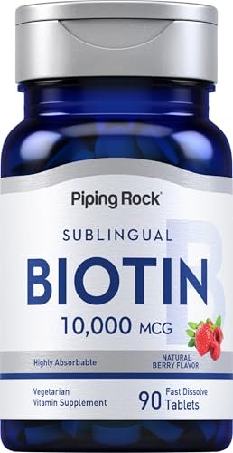Piping Rock Biotin 10000mcg Schnell lösliche Tabletten | 90 Stück | Beerengeschmack Sublinguale Pillen | Maximale Stärke und hohe Absorption | Vegetarisch, Nicht-GVO, Glutenfrei