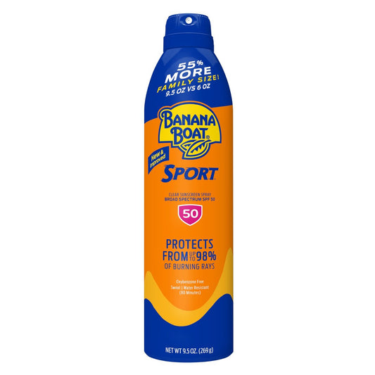 Banana Boat Sport Ultra SPF 50 Sonnenspray, 9,5 oz – wasserfestes Sonnenschutzspray, oxybenzonfrei, Familiengröße