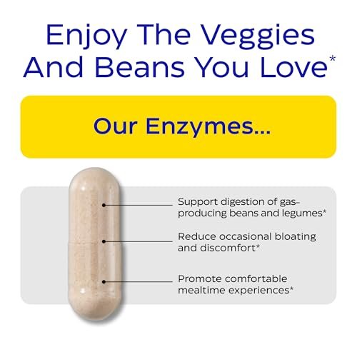 Enzymedica BeanAssist – Verdauungsenzym-Komplex mit Alpha-Galactosidase gegen Blähungen & Völlegefühl, vegan – 30 Kapseln