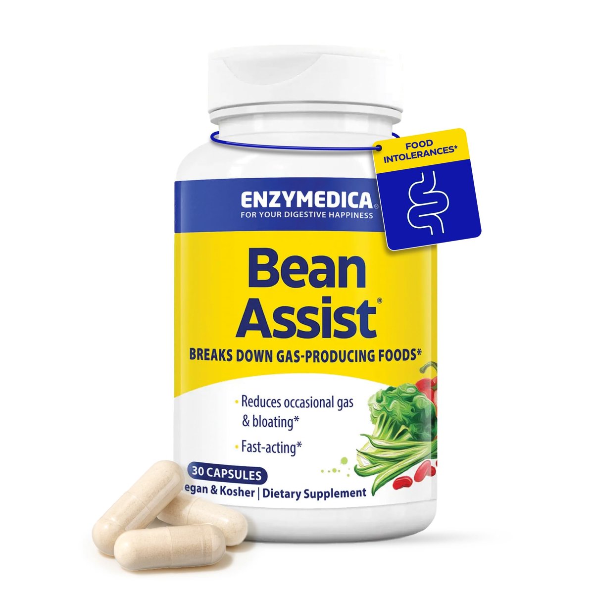 Enzymedica BeanAssist – Verdauungsenzym-Komplex mit Alpha-Galactosidase gegen Blähungen & Völlegefühl, vegan – 30 Kapseln