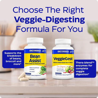 Enzymedica BeanAssist – Verdauungsenzym-Komplex mit Alpha-Galactosidase gegen Blähungen & Völlegefühl, vegan – 30 Kapseln