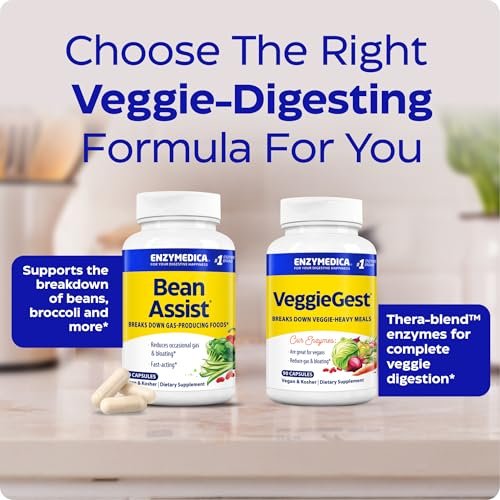 Enzymedica BeanAssist – Verdauungsenzym-Komplex mit Alpha-Galactosidase gegen Blähungen & Völlegefühl, vegan – 30 Kapseln