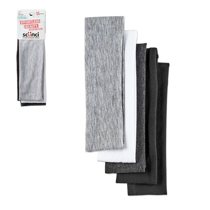 Scunci by Conair Weiche Stretch-Stirnbänder – Damen-Haarband, Laufband, gemischte Farben, 5er-Pack
