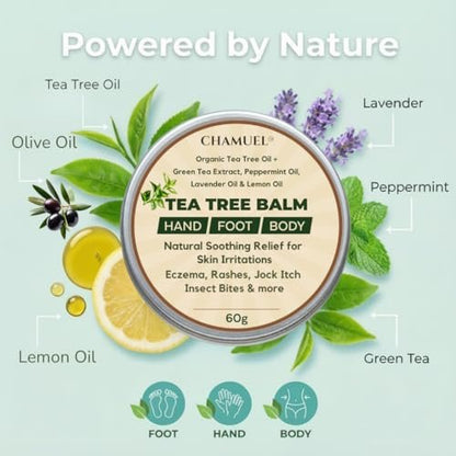 Chamuel Teebaumöl-Balsam – Natürliche Linderung bei Juckreiz, Hautausschlag, Fußpilz & Insektenstichen – Für empfindliche Haut – 60 g