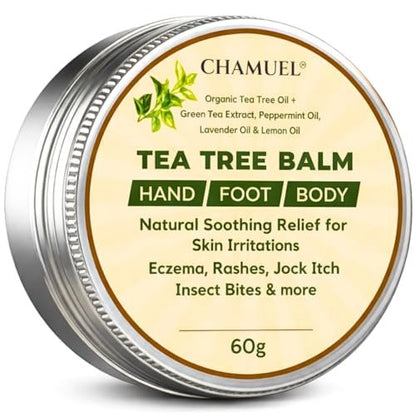 Chamuel Teebaumöl-Balsam – Natürliche Linderung bei Juckreiz, Hautausschlag, Fußpilz & Insektenstichen – Für empfindliche Haut – 60 g