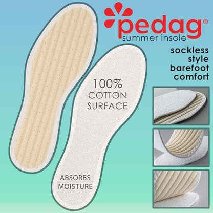 Pedag Summer Pure Terry Baumwoll-Einlegesohlen – Handgefertigt in Deutschland, saugt Schweiß auf & kontrolliert Gerüche, ideal für den Einsatz ohne Socken, waschbar, US Damen 9/ Herren 6/ EU 39, Weiß, 3 Paar