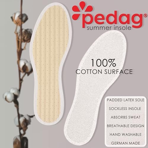 Pedag Summer Pure Terry Baumwoll-Einlegesohlen – Handgefertigt in Deutschland, saugt Schweiß auf & kontrolliert Gerüche, ideal für den Einsatz ohne Socken, waschbar, US Damen 9/ Herren 6/ EU 39, Weiß, 3 Paar