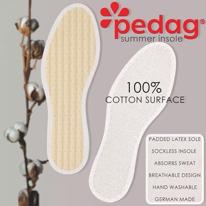 Pedag Summer Pure Terry Baumwoll-Einlegesohlen – Handgefertigt in Deutschland, saugt Schweiß auf & kontrolliert Gerüche, ideal für den Einsatz ohne Socken, waschbar, US Damen 9/ Herren 6/ EU 39, Weiß, 3 Paar