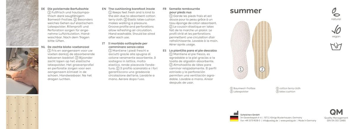 Pedag Summer Pure Terry Baumwoll-Einlegesohlen – Handgefertigt in Deutschland, saugt Schweiß auf & kontrolliert Gerüche, ideal für den Einsatz ohne Socken, waschbar, US Damen 9/ Herren 6/ EU 39, Weiß, 3 Paar