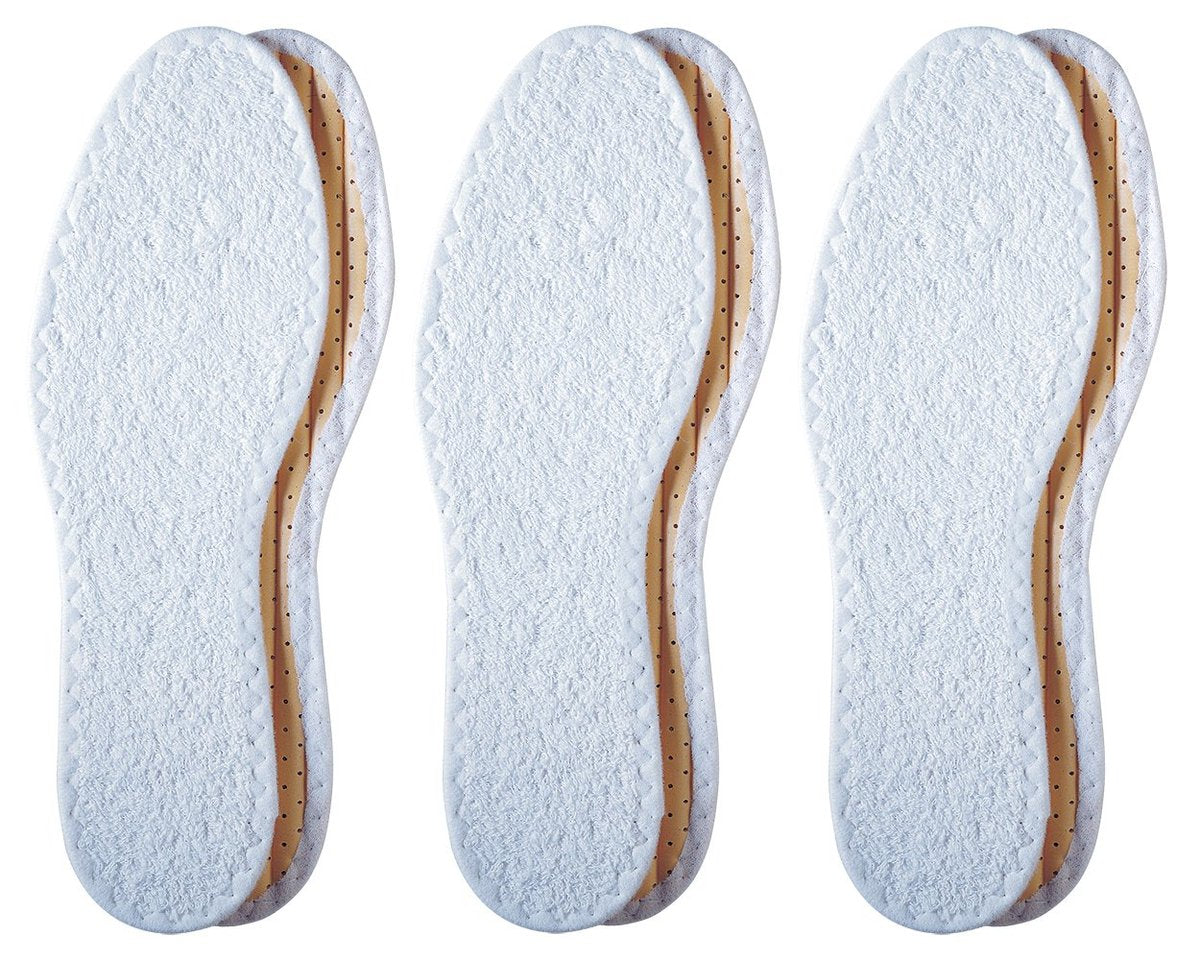 Pedag Summer Pure Terry Baumwoll-Einlegesohlen – Handgefertigt in Deutschland, saugt Schweiß auf & kontrolliert Gerüche, ideal für den Einsatz ohne Socken, waschbar, US Damen 9/ Herren 6/ EU 39, Weiß, 3 Paar