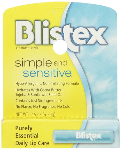 Blistex Simple & Sensitive Lippenbalsam – Hypoallergen mit Kakaobutter & Sheabutter, ohne Duft- und Aromastoffe, 0,15 oz (5er-Pack)