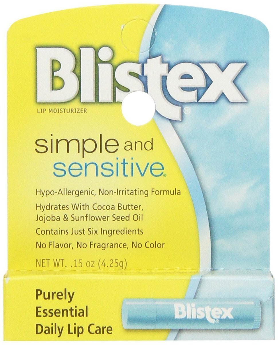 Blistex Simple & Sensitive Lippenbalsam – Hypoallergen mit Kakaobutter & Sheabutter, ohne Duft- und Aromastoffe, 0,15 oz (5er-Pack)