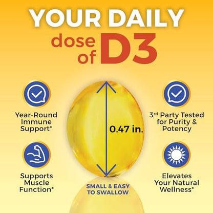 Viva Naturals Vitamin D3 5000 IU Weichkapseln, 360 Stück (125 µg), Unterstützt Knochen- und Immunsystem, Hochwirksames Vitamin D