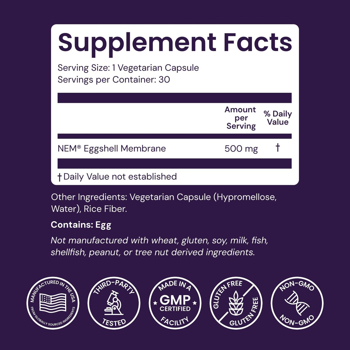 Healthy Origins NEM Eierschalenmembran 500 mg, 30 vegane Kapseln – klinisch getestet, aus den USA – schnell wirkendes Nahrungsergänzungsmittel für Gelenkkomfort, Flexibilität & Beweglichkeit – 1-Monats-Vorrat