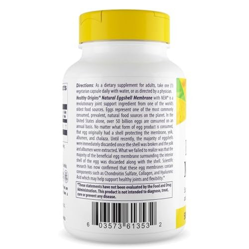 Healthy Origins NEM Eierschalenmembran 500 mg, 30 vegane Kapseln – klinisch getestet, aus den USA – schnell wirkendes Nahrungsergänzungsmittel für Gelenkkomfort, Flexibilität & Beweglichkeit – 1-Monats-Vorrat