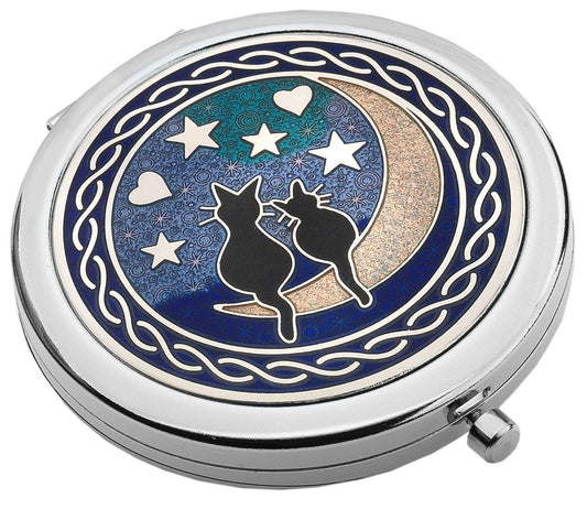 Sea Gems Kompaktspiegel – Katzen auf dem Mond Design – emailliertes Zinn
