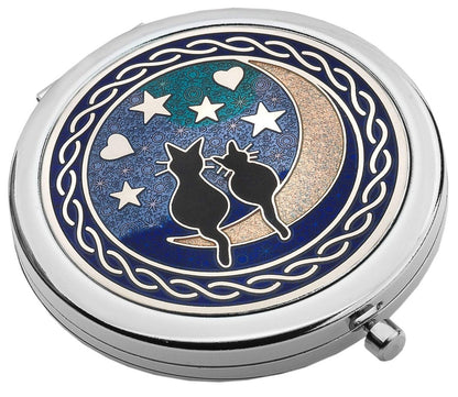 Sea Gems Kompaktspiegel – Katzen auf dem Mond Design – emailliertes Zinn