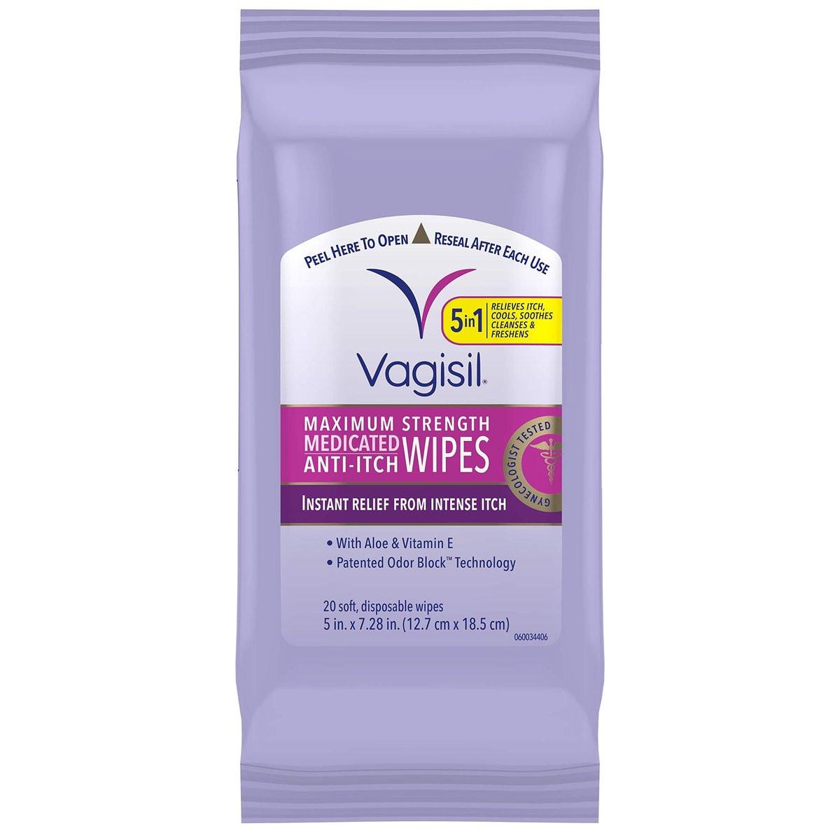 Vagisil Anti-Juckreiz Medizinische Feuchttücher für den Intimbereich, Maximale Stärke, Sofortige Linderung, 20 Tücher (1 Packung)