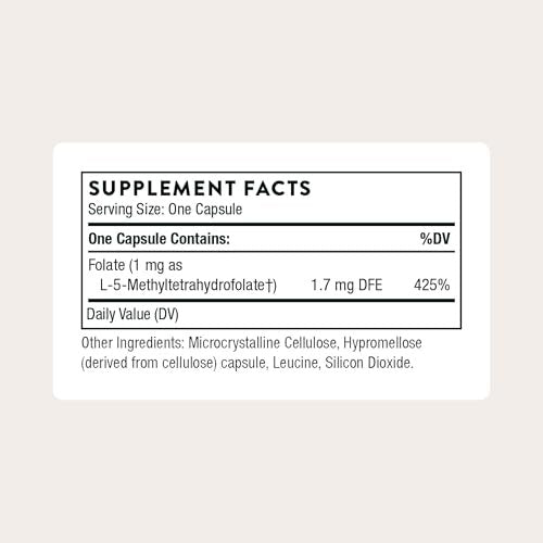 THORNE 5-MTHF - Methylfolat (aktives B9-Folat) - 60 Kapseln - Unterstützt Herz-Kreislauf-Gesundheit, fetale Entwicklung, Nervengesundheit, Methylierung und Homocysteinspiegel*