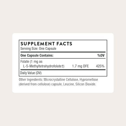 THORNE 5-MTHF - Methylfolat (aktives B9-Folat) - 60 Kapseln - Unterstützt Herz-Kreislauf-Gesundheit, fetale Entwicklung, Nervengesundheit, Methylierung und Homocysteinspiegel*