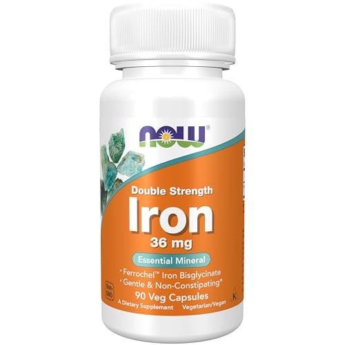 NOW Supplements, Eisen 36 mg, Doppelte Stärke, Nicht verstopfend*, Essentielles Mineral, 90 Veg-Kapseln
