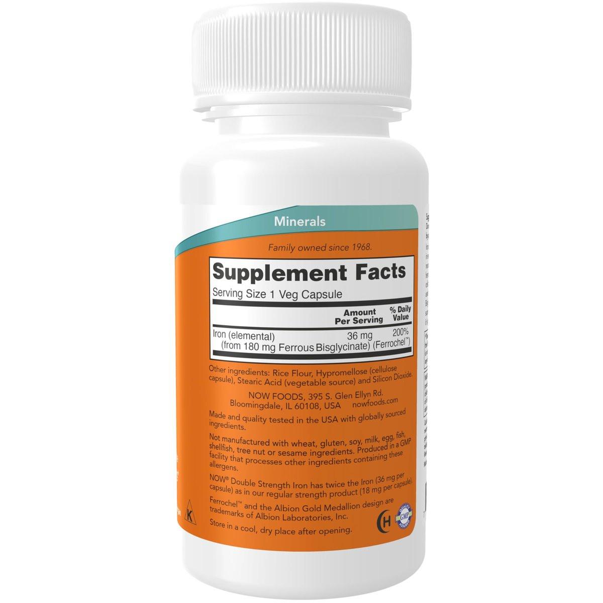 NOW Supplements, Eisen 36 mg, Doppelte Stärke, Nicht verstopfend*, Essentielles Mineral, 90 Veg-Kapseln