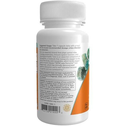 NOW Supplements, Eisen 36 mg, Doppelte Stärke, Nicht verstopfend*, Essentielles Mineral, 90 Veg-Kapseln