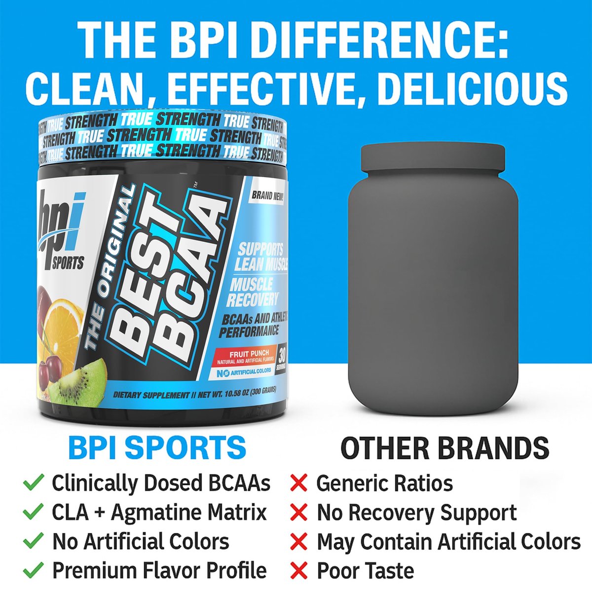 BPI Sports Best BCAA Pulver – Muskelregeneration & Erholung – Verzweigtkettige Aminosäuren (BCAAs) – Proteinbausteine für den Muskelaufbau – Post-Workout – Hydration – Fruchtpunsch, 30 Portionen