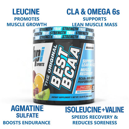 BPI Sports Best BCAA Pulver – Muskelregeneration & Erholung – Verzweigtkettige Aminosäuren (BCAAs) – Proteinbausteine für den Muskelaufbau – Post-Workout – Hydration – Fruchtpunsch, 30 Portionen