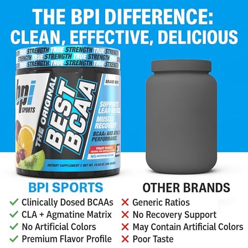 BPI Sports Best BCAA Pulver – Muskelregeneration & Erholung – Verzweigtkettige Aminosäuren (BCAAs) – Proteinbausteine für den Muskelaufbau – Post-Workout – Hydration – Fruchtpunsch, 30 Portionen