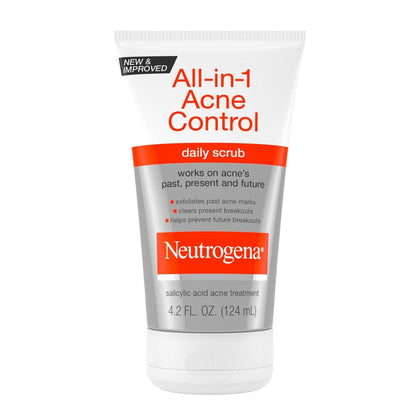 Neutrogena All-In-1 Acne Control Tägliches Gesichtspeeling mit 2% Salicylsäure gegen Akne, Peeling für Aknenarben & Pickel, 4,2 Fl Oz, 3er Pack