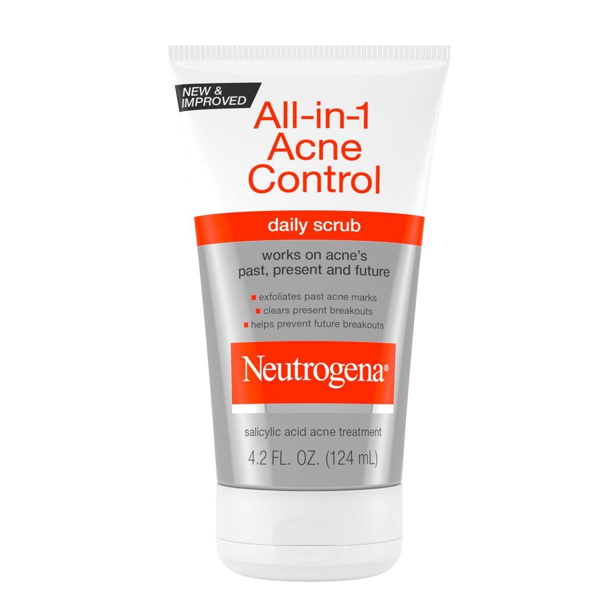 Neutrogena All-In-1 Acne Control Tägliches Gesichtspeeling mit 2% Salicylsäure gegen Akne, Peeling für Aknenarben & Pickel, 4,2 Fl Oz, 3er Pack