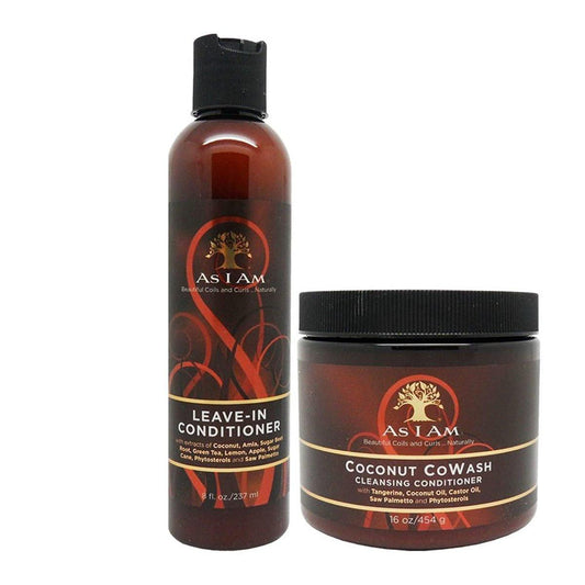 As I Am Leave-in Conditioner 236 ml und Coconut Cowash Cleansing Conditioner 473 ml – Pflegeset für natürliches Haar