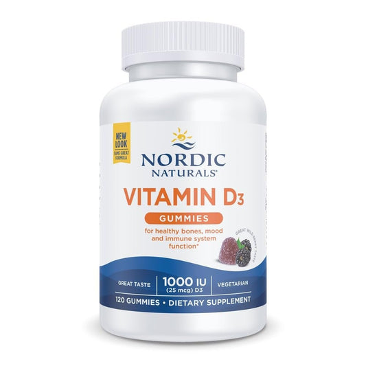 Nordic Naturals Vitamin D3 Gummis, Wilde Beere - 120 Gummis - 1000 IE Vitamin D3, 1,4 mg Eisen - Großartiger Geschmack - Gesunde Knochen, Stimmung & Immunsystem - Non-GMO - 120 Portionen