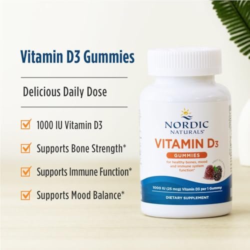 Nordic Naturals Vitamin D3 Gummis, Wilde Beere - 120 Gummis - 1000 IE Vitamin D3, 1,4 mg Eisen - Großartiger Geschmack - Gesunde Knochen, Stimmung & Immunsystem - Non-GMO - 120 Portionen