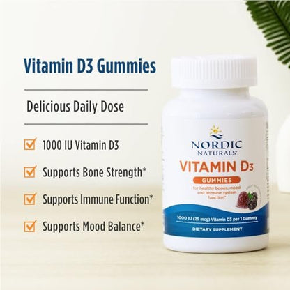 Nordic Naturals Vitamin D3 Gummis, Wilde Beere - 120 Gummis - 1000 IE Vitamin D3, 1,4 mg Eisen - Großartiger Geschmack - Gesunde Knochen, Stimmung & Immunsystem - Non-GMO - 120 Portionen