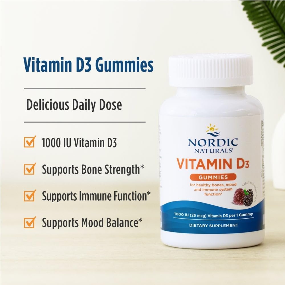 Nordic Naturals Vitamin D3 Gummis, Wilde Beere - 120 Gummis - 1000 IE Vitamin D3, 1,4 mg Eisen - Großartiger Geschmack - Gesunde Knochen, Stimmung & Immunsystem - Non-GMO - 120 Portionen