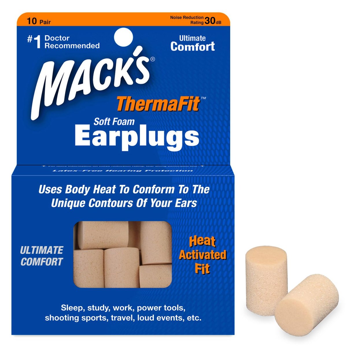 Mack's ThermaFit Weiche Schaumstoff-Ohrstöpsel, 20 Paar - Bequeme Ohrstöpsel zum Schlafen, gegen Schnarchen, für Arbeit, Reisen und laute Veranstaltungen | Hergestellt in den USA | Neu verbessert