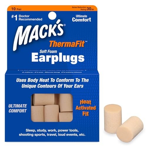 Mack's ThermaFit Weiche Schaumstoff-Ohrstöpsel, 20 Paar - Bequeme Ohrstöpsel zum Schlafen, gegen Schnarchen, für Arbeit, Reisen und laute Veranstaltungen | Hergestellt in den USA | Neu verbessert