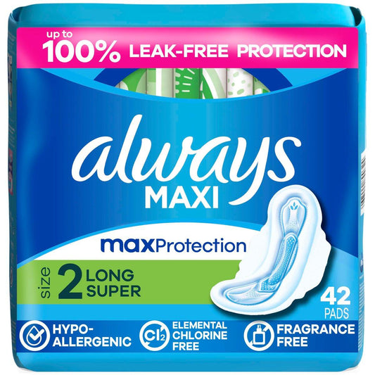 Always Maxi Damenbinden mit Flügeln, Größe 2, Super Saugstärke, unparfümiert, 42 Stück