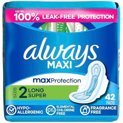 Always Maxi Damenbinden mit Flügeln, Größe 2, Super Saugstärke, unparfümiert, 42 Stück